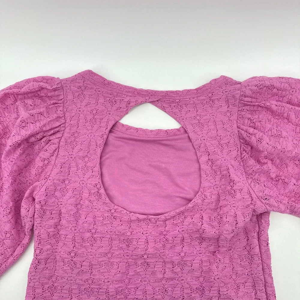 Free People Tea Time Floral Lace Plumeria Pink Cutout Back Top‎ Large OB1251902